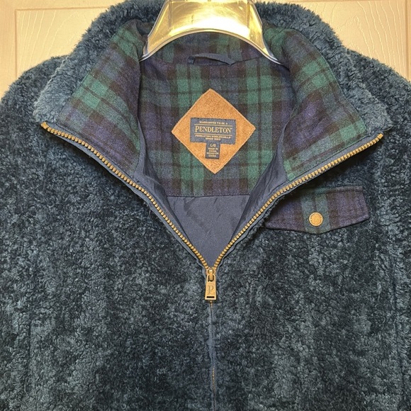 Pendleton Women's Navy Sherpa Jacket Plaid Trim Detail Size L - Picture 7 of 16